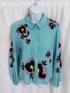 Anthropologie Maeve Floral Embroidered Top Size X-Small